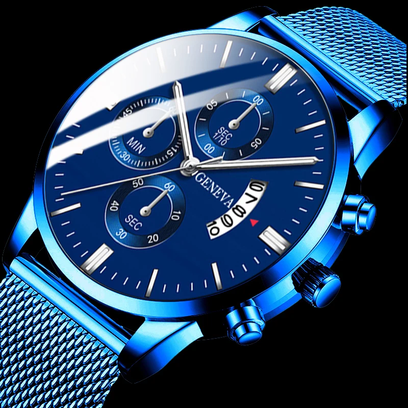 Montre Homme, классические синие мужские часы с сетчатым ремешком из нержавеющей стали, кварцевые часы с тонким ремешком, модные деловые аналоговые часы Uhren Herren