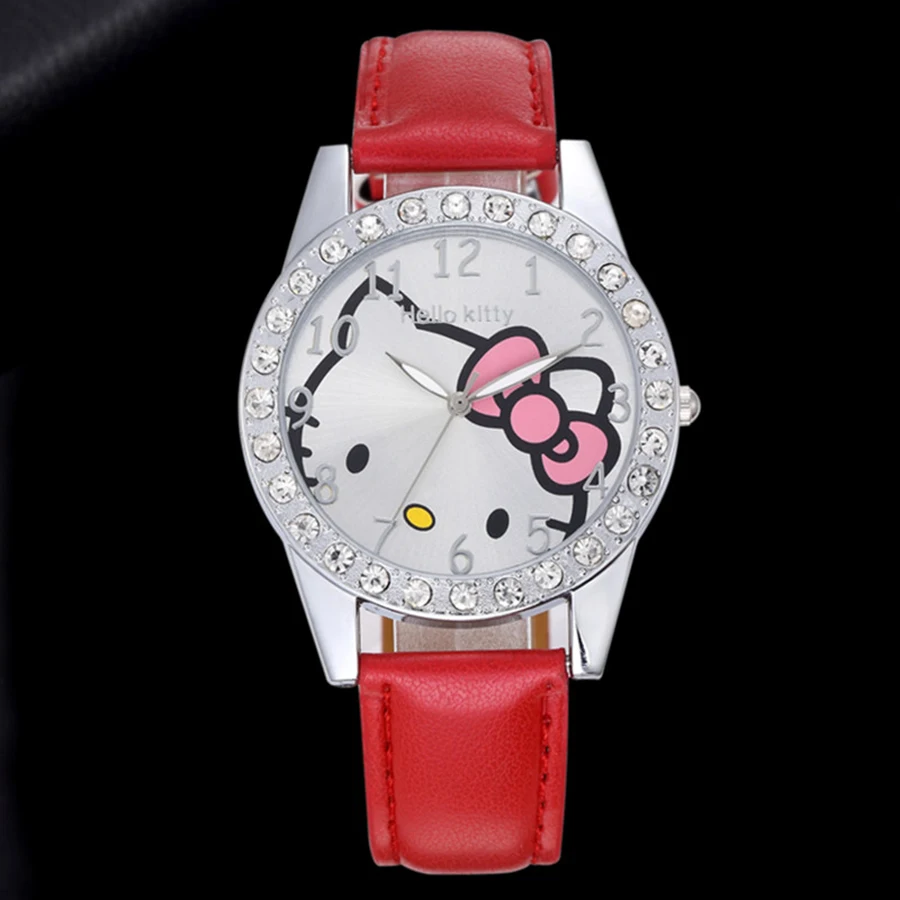 hello kitty девушка часы кожаный ремешок аналог кварцевые часы, модный платье часы relogio feminino