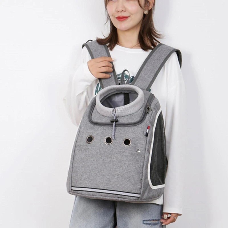 

Breathable Transparent SIde Mesh Window Cat Backpack Drawstring Elastic Top Breathable Pet Carrier Handbag Outdoor Pet