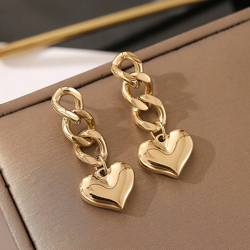 XIYANIKE 316L Stainless Steel Gold Color Thick Chain Heart Dangle Earrings 2021 Trendy For Women New Fashion Gift Party Jewelry