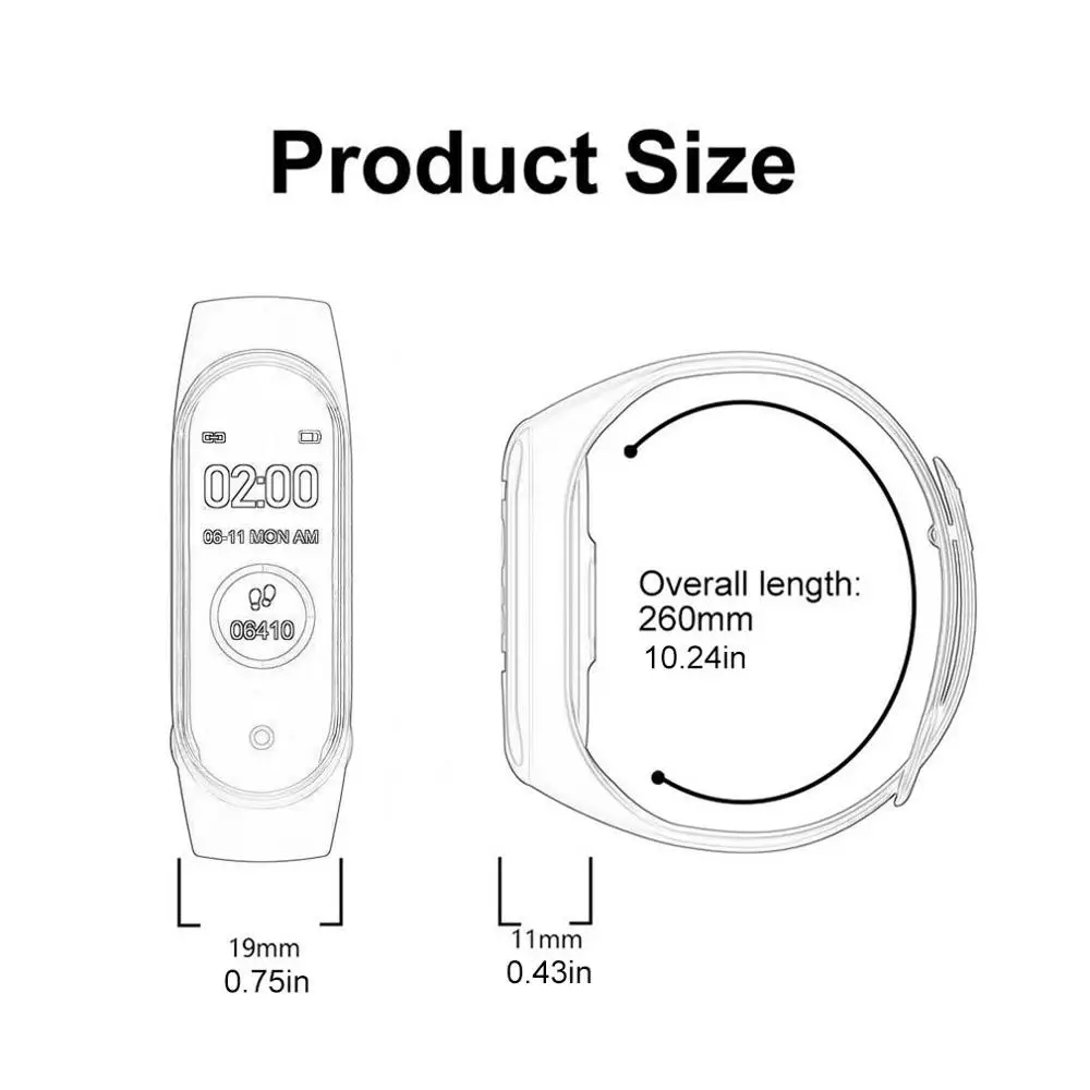  M4 0.96Inch Color Screen Smart Watch Sports Band Health Monitoring Sleep Tracker Motion Waterproof  - 4000217649901