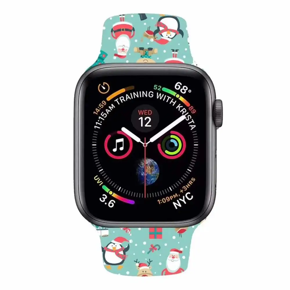 40mm 44mm Silicone Christmas Band For Apple watch 5 4 3 2 1 Bands Floral Printed Strap for iWatch Series 5 4 3 2 38mm 42mm Gifts