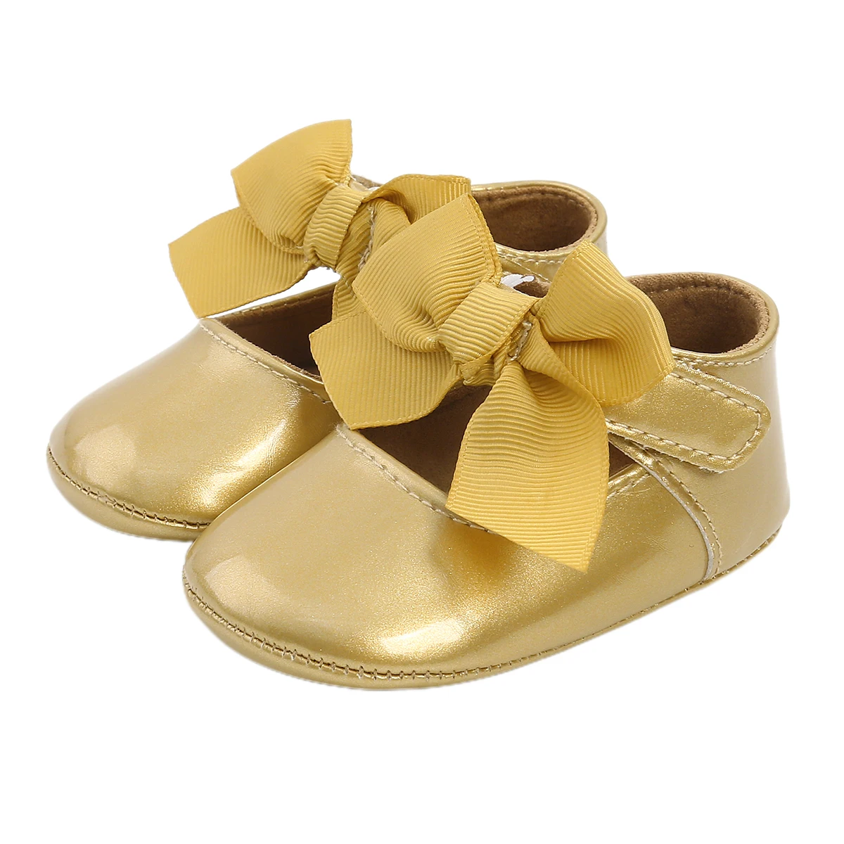 Baby Girl Baptism Soft Sole Princess Flats with Ribbon Bow Non-Slip Crib Shoes