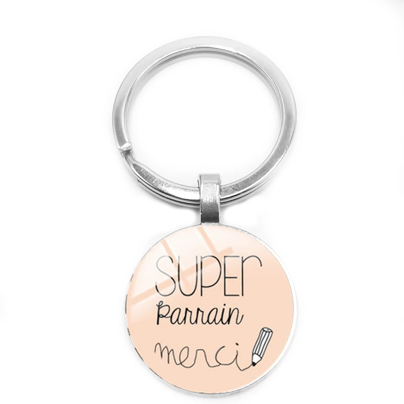Супер Marraine Parrain крюк Омаров брелок-карабин для ключей круглая стеклянная подвеска я Une Maman Французское слово брелок