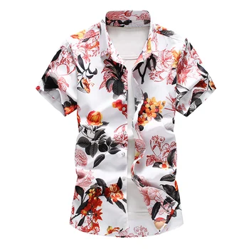 

Fashion Men Shirt Flower Print Social Shirts Male Social Blouse Male Casual Style Plus Size Slim Summer New