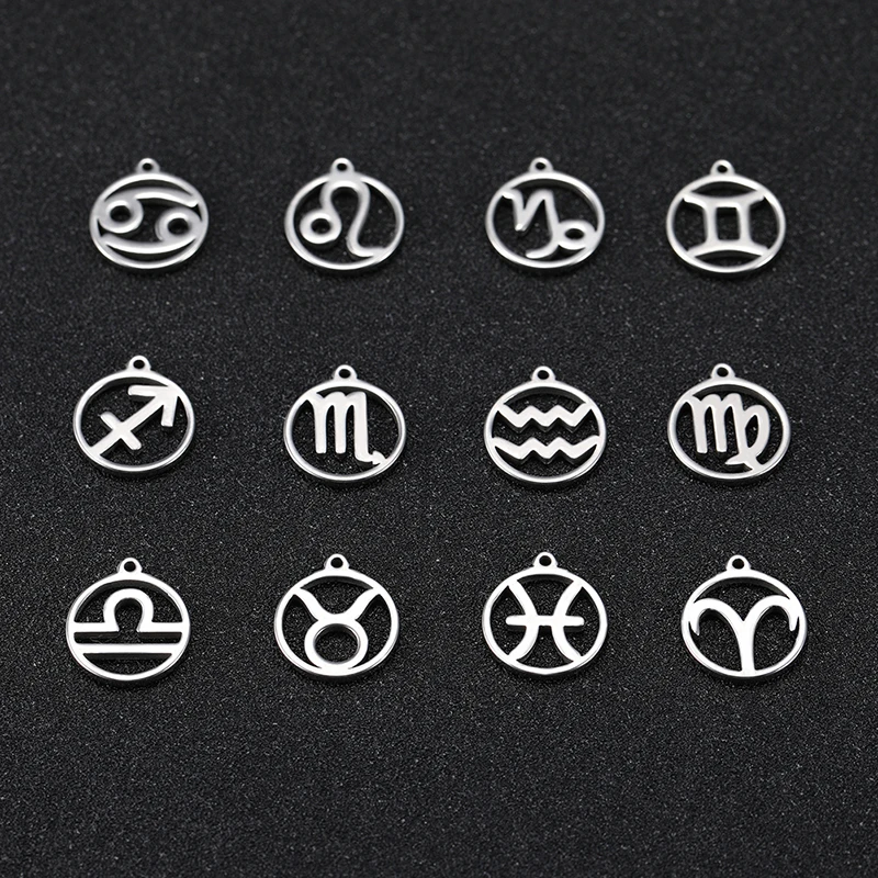 Teamer 12pcs Zodiac Floating Charms Stainless Steel Constellation Pendants
