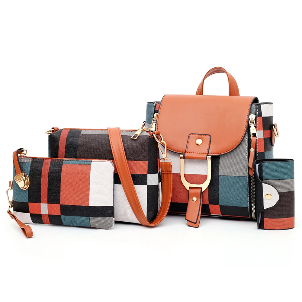 

Luxury Women Handbags Plaid Designer Set 4Pcs Composite Bags Quality Leather Female Shoulder Bag Ladies' Crossbody Bag Bolsa Sac