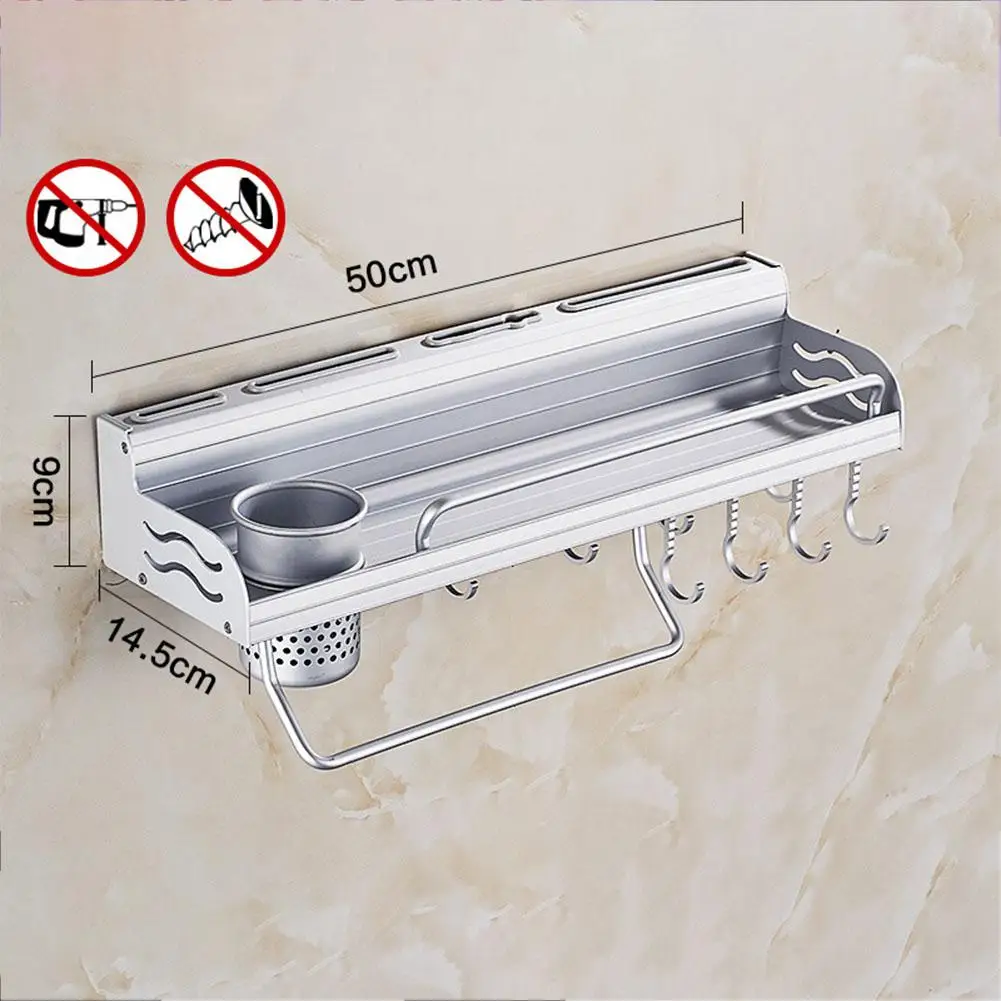 TPFOCUS Storage Rack Multifunctional Hanging Wall Rack Nail Free Wall Shelf Condiment Bottle Rack Kitchen Organizer anodizing - Цвет: 50CM single cup