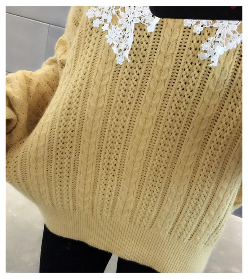 pullover sweater 2022 Spring Autumn Sweater Female Korean Version Loose Autumn Winter Outer Wear Lace Doll Collar Knit Pullover Top christmas sweatshirt