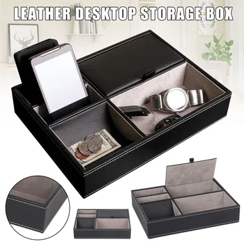 

New Hot PU Leather Protective Box Case Watch Jewelry Ring Display Storage Tray Desktop Organizer for Women Men SMR88