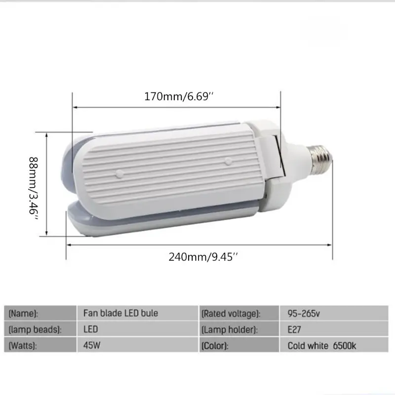 E27 светодиодный складной светильник в форме вентилятора, супер яркая лампа 220 в 45 Вт, Регулируемый угол наклона, потолочный светильник, домашний энергосберегающий светильник s