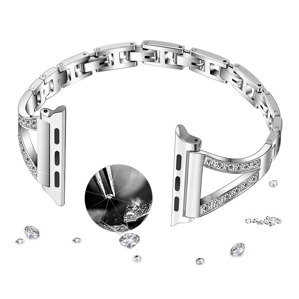 Роскошный бриллиантовый браслет из нержавеющей стали для apple watch серии 1 2 3 42 мм 38 мм браслет ремешок для iwatch 5 4 40 мм 44 мм