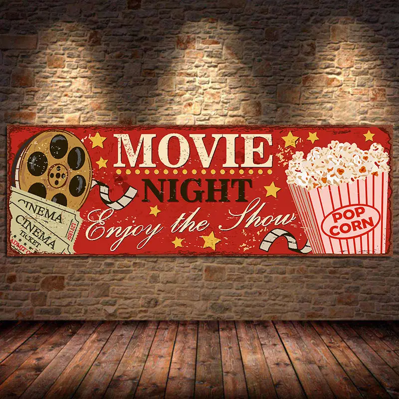 빈티지 시네마 사인 포스터 및 프린트 시네마 벽 아트 그림, 레트로 캔버스 페인팅, 홈 시어터, 거실용 프레임 없음