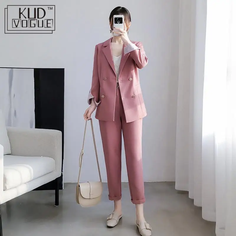 

Work Pant Suits Ol 2 Piece Sets Double Breasted Blazer Black Jacket Oversized Trousers Suit For Women Set Feminino Plus Size 5XL