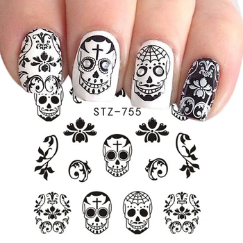 

1PC Water Nail Decal and Sticker Halloween Skull Element Nail Sticker DIY Slider for Manicure Nail Art Watermark Manicure Decor