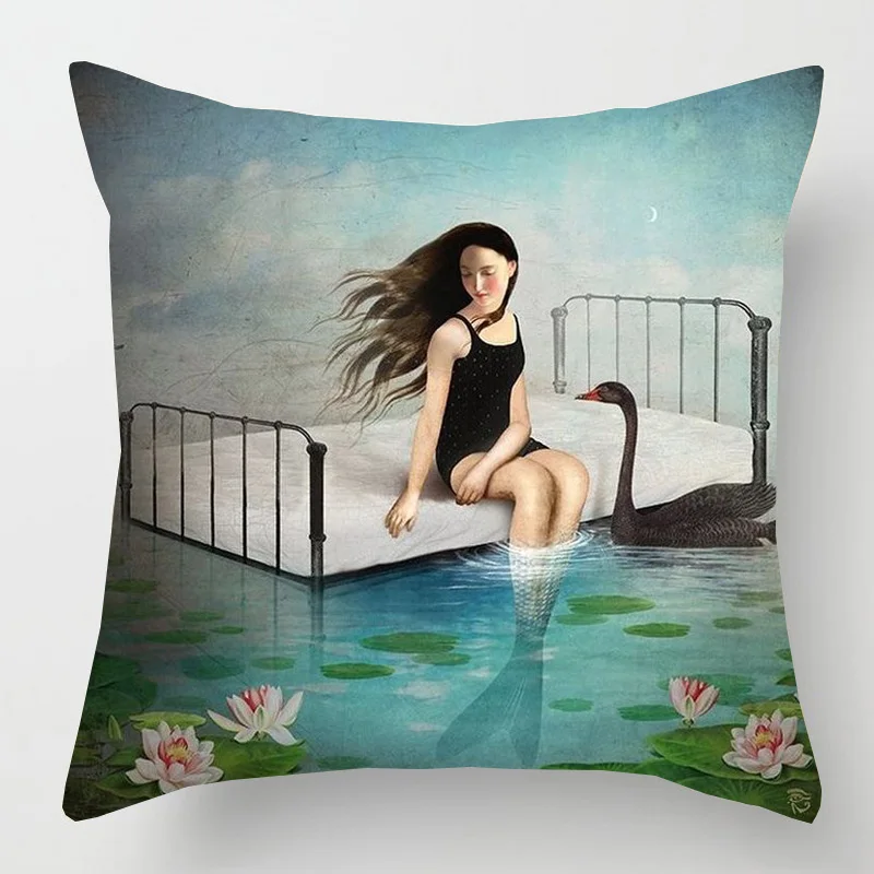 Художественная подушка для художественной подушки с реалистичным рисунком Dreamer The Messenger Enjoy Your Dinner Flower Bird подушка для девочки Чехлы льняная наволочка - Цвет: R