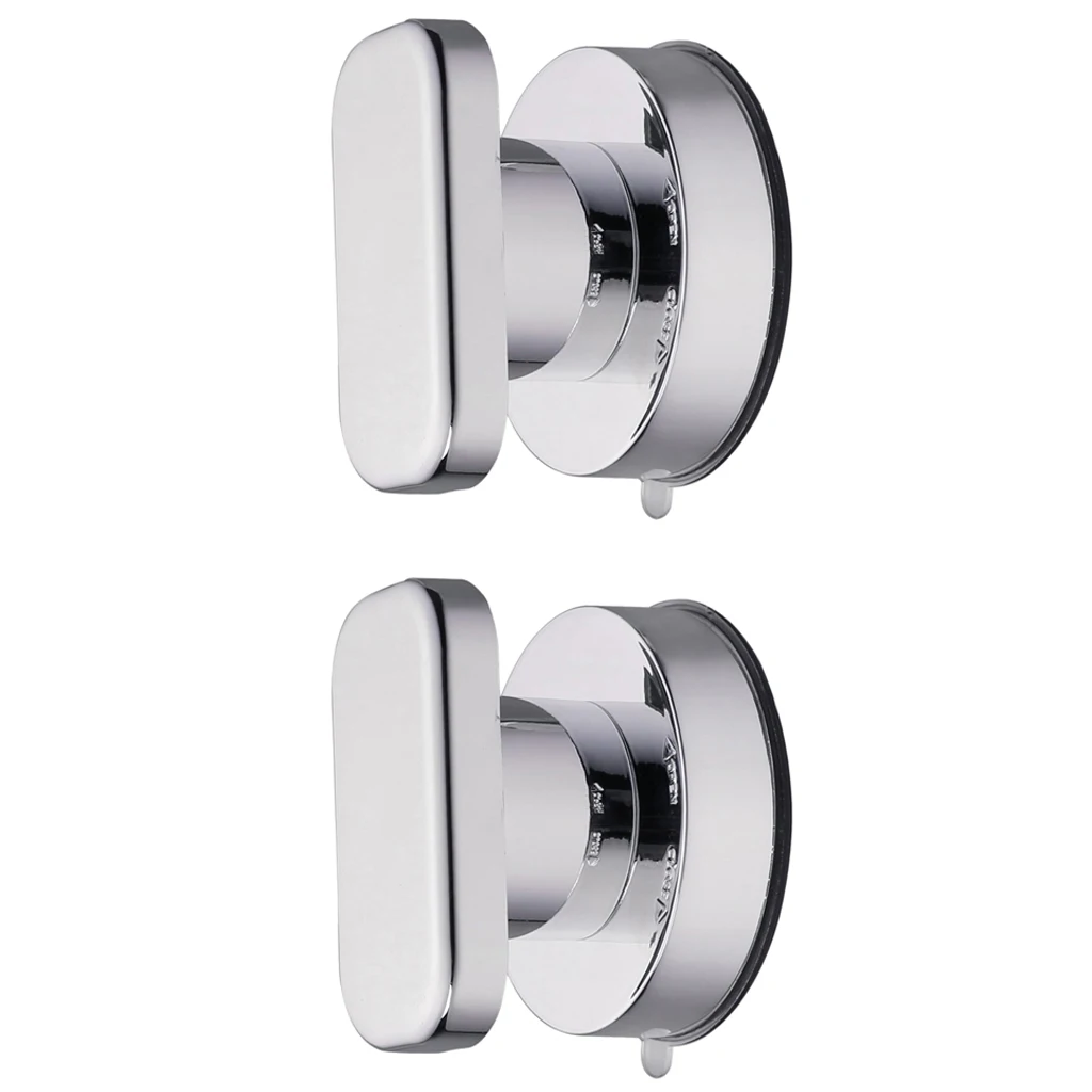 2Pcs Bathroom Shower Glass Door Suction Cups Safety Knobs Handle Wall Mounted Handrail Grip Tub Shower Handle (Silver Color)