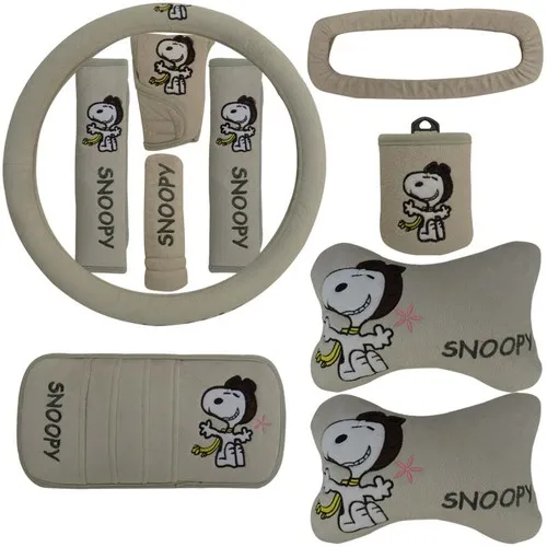 Комплект рулевого колеса автомобиля стежка Snoopy Garfield Микки Винни Пух мультфильм ремень безопасности плечо плюшевый Набор для автомобильного салона 10 шт - Название цвета: D