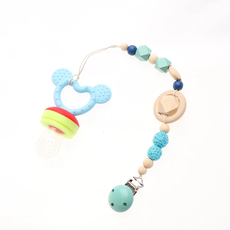 Baby Pacifier Infant Teether wooden Clips Prevent Nursing Chains Teether chewable Infant Pacifier falling Chain