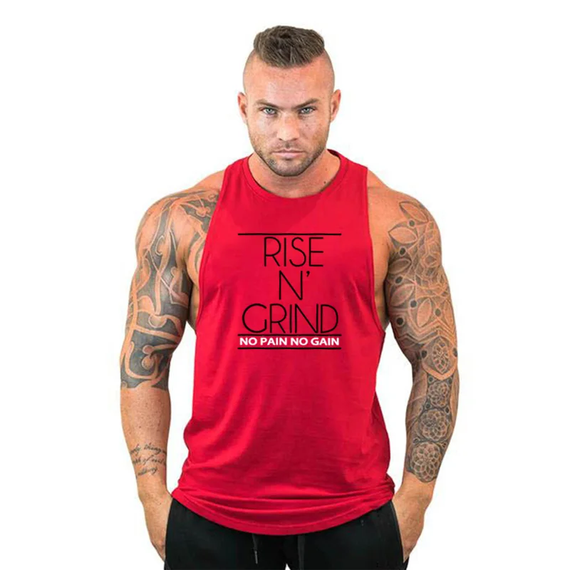 Бодибилдинг бренд майка для мужчин Стрингер короткий топ для фитнеса Singlet рубашка без рукавов тренировка мужская майка спортивная одежда - Цвет: red64