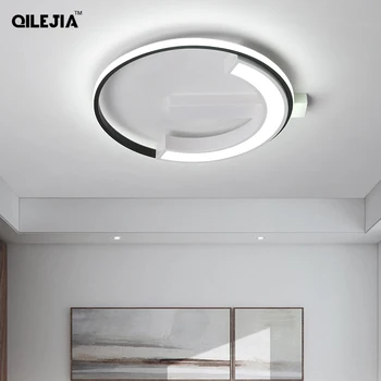 

Bedroom lamp warm romantic simple modern room study aisle lights round frame black and white personality led ceiling lamp