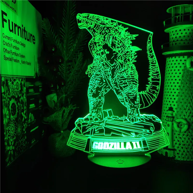 night lamp Bandai Godzilla Gojira 3D ANIME LAMP Led Nightlights 7 Color Changing Godzilla vs Kong lampara Led For Home Decoration decorative night lights