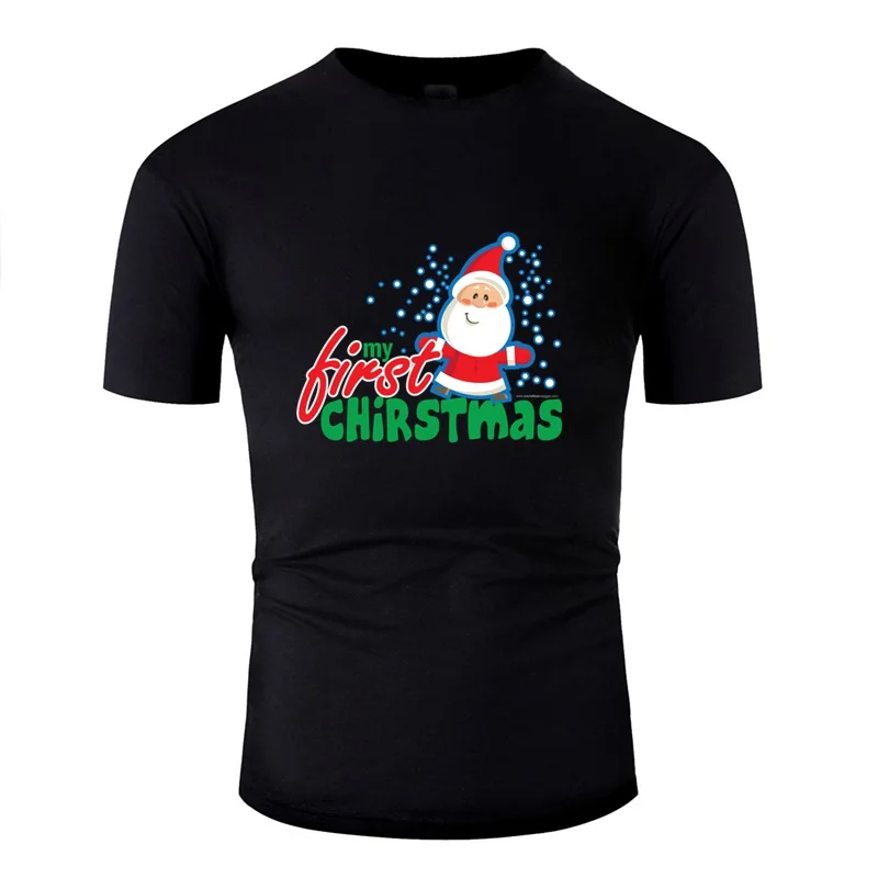

Personalized My First Christmas Tshirt Men Cute Men's T-Shirts O Neck Short Sleeve