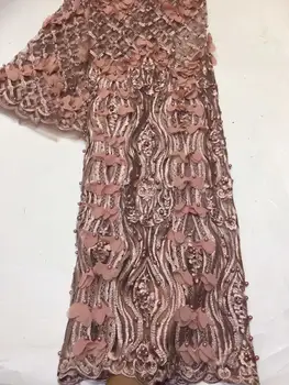 

African Lace Fabric 2019 High Quality 3D Lace Onion Color French Tulle Lace Fabrics With Beaded For African Parties FFP11