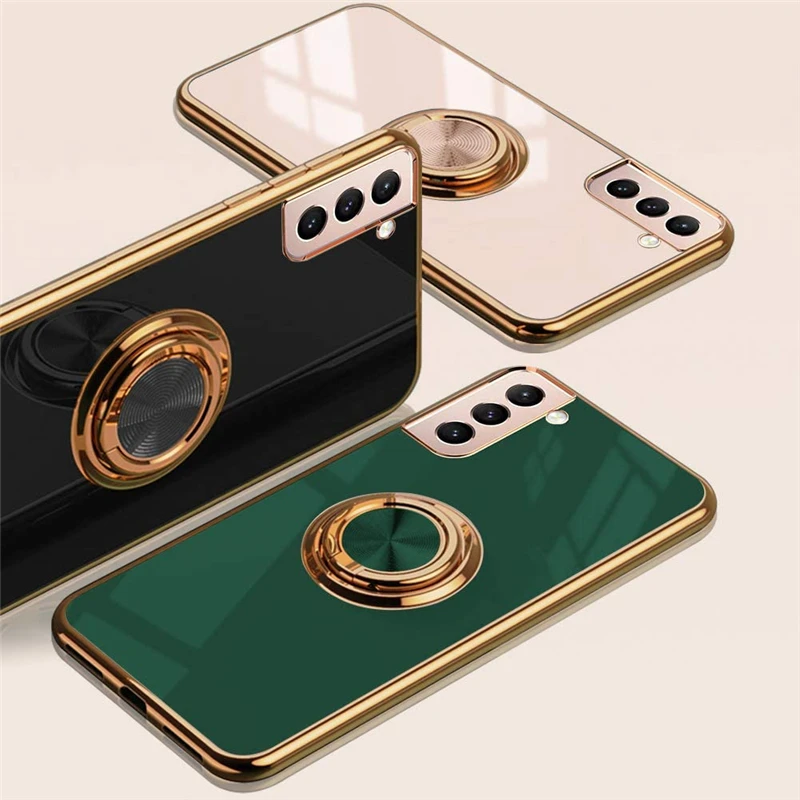 Luxury Ring Case For Samsung Galaxy S21 Plus Note 20 Ultra 10 S21Plus S21Ultra Note20 Note10 Soft Silicone Cover Holder Stand