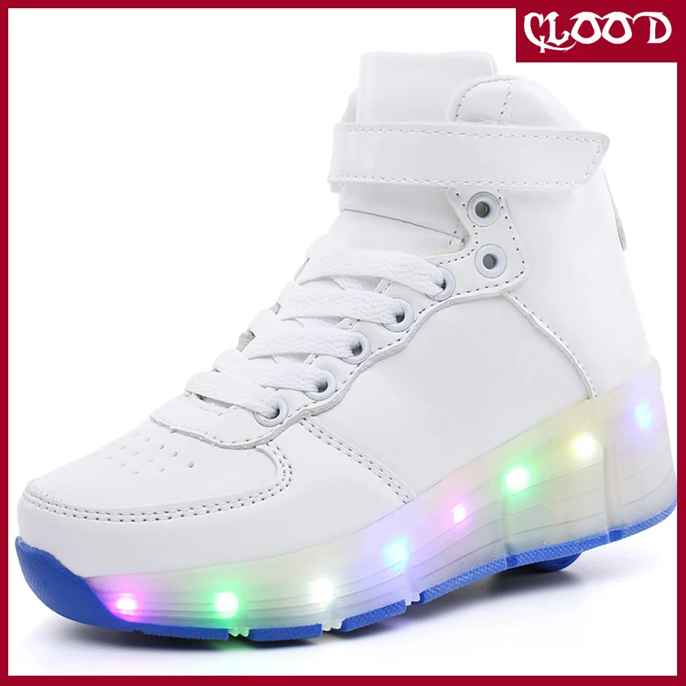 CLOOD Sneakers rollers off white Single wheel sneakers with wheels girl boys boots Luminous roller shoes | Детская одежда и обувь