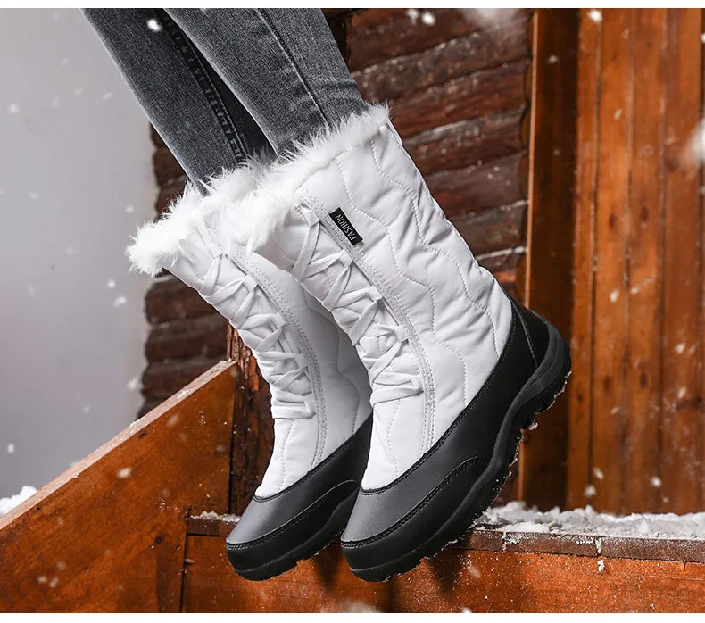 PINSEN/высококачественные женские зимние ботинки на танкетке женские плюшевые ботинки до середины икры женские теплые Нескользящие Водонепроницаемые зимние ботинки