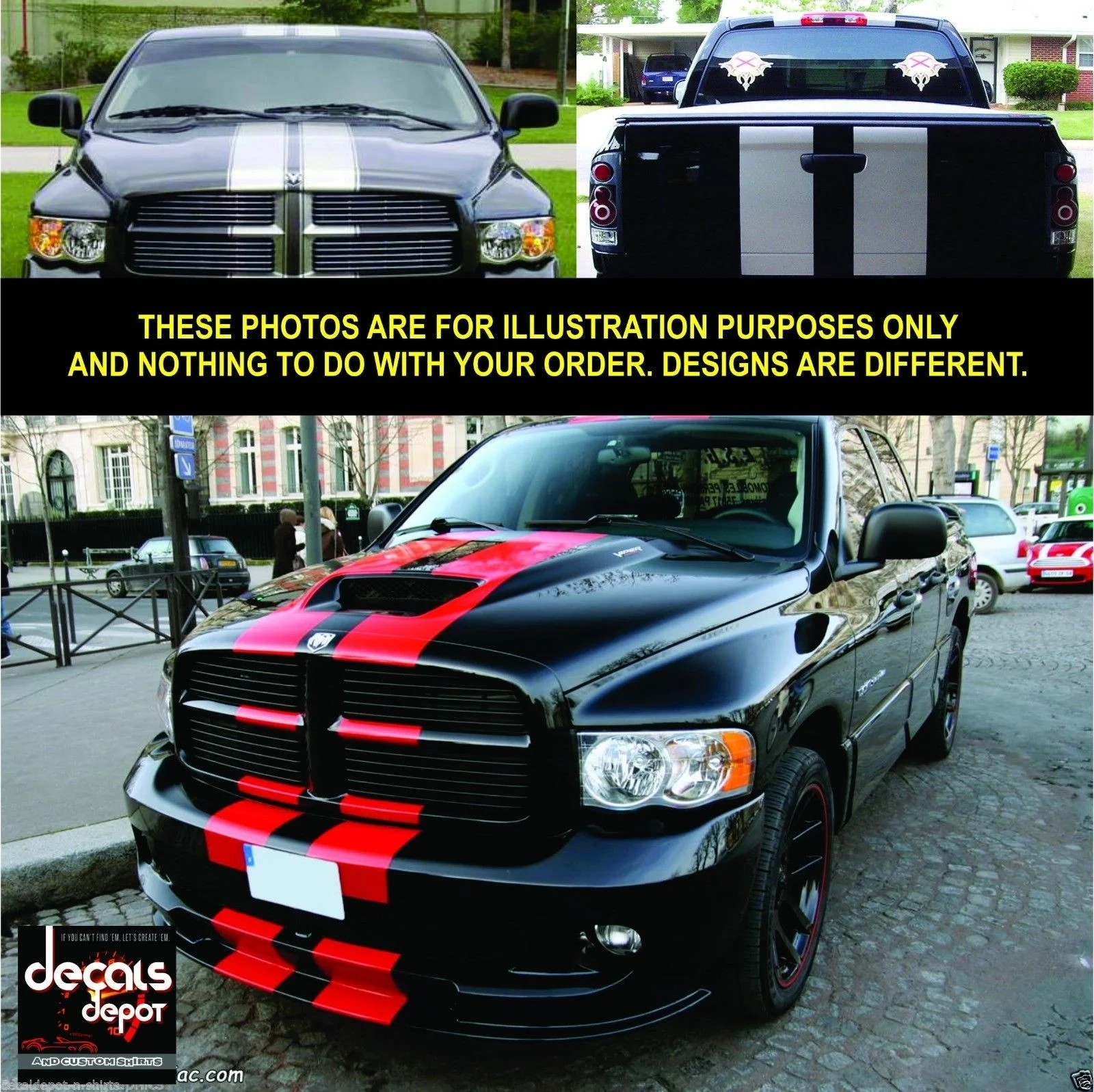Для 1 комплекта виниловая наклейка двойной ралли полосы DODGE Ram 1500, 2500HD, 3500HD полный комплект 3 шт