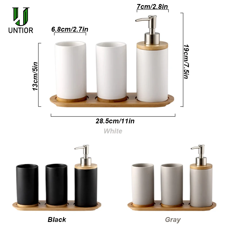 UNTIOR 3PCS Ceramic Bathroom Accessories Set Fashion Soap Dispenser Toothbrush Holder Tumbler Ceramic Household Bathroom Product 6