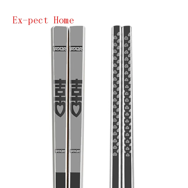 

250 Pairs Double Happiness Chopsticks 304 Stainless Steel Silver Antiskid Chinese Reusable Wedding Chopsticks