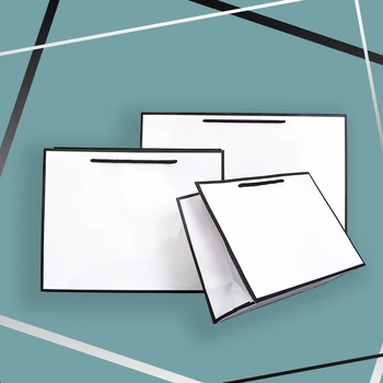 

50pcs/lot Black Frame White Shopping Paper bag with String Customized LOGO Printing Accept