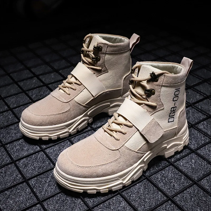 

Autumn Work Shoes Men Thick Bottomed Hight-top Stab-Resistant Martin Boots Dull Polish Cowboy Canvas Boots Men's Trend Boots