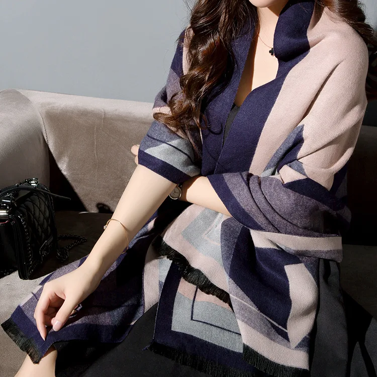 

New style cashmere scarf for autumn and winter, super long thick shawl, dual-use warm long cloak