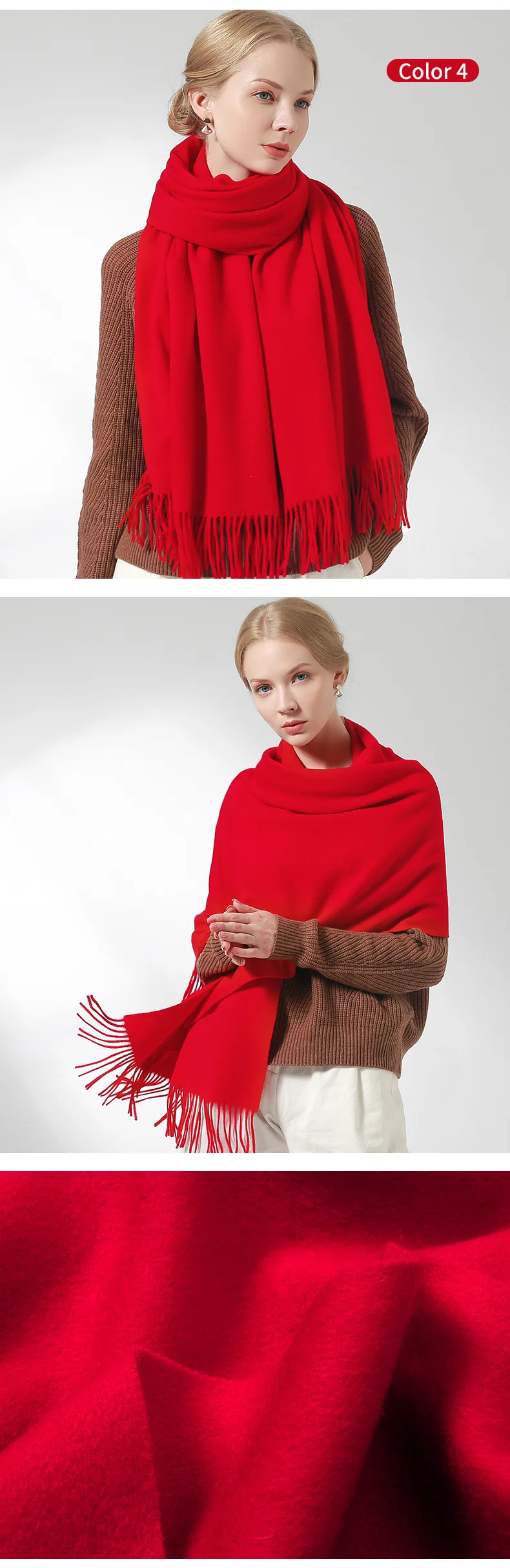 Коричневый шерстяное одеяло шарф для женщин осенние толстые теплые шерстяные шали и обертывания женские зимние большие бахромы овечья шерсть шарфы