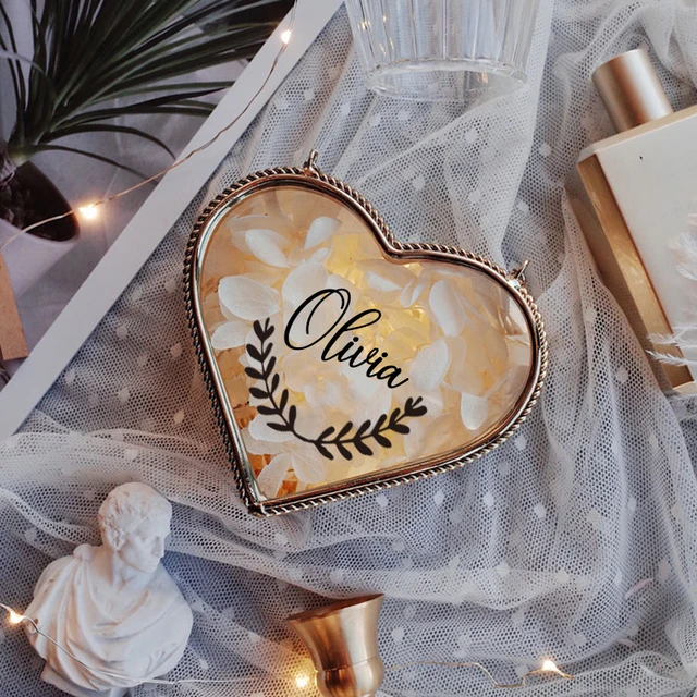 Custom Clear Glass Jewelry Box Valentine'S Gift Ring Box Necklace Storage Bride Party Wedding Decoration Personalized Gifts Text F