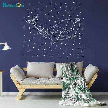 

Baby Whale Swim Freely In The Sea Stars Constellation Wall Sticker Sky Vinyl Decor Nursery Self-adhesive Nebula BB485
