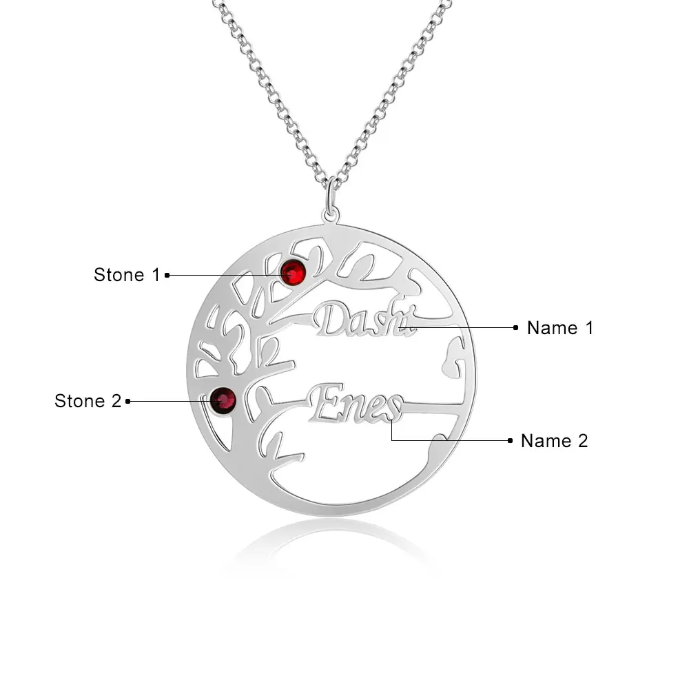 2 Names-Silver Color Индивидуальное семейное ожерелье с деревом, персонализированное 925 пробы Серебряное ожерелье для матери, хорошее ювелирное изделие для сестры, лучший друг, именная табличка, подарок - Цвет камня: 2 Names-Silver Color