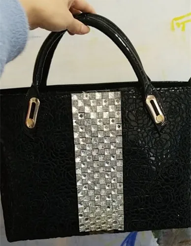 Новые роскошные модные бриллиантами Для женщин сумки из натуральной кожи крокодила кружевные женские сумки на ремне crossbody Сумка Женская Стразы посадкой с защитной крышкой - Цвет: Big black