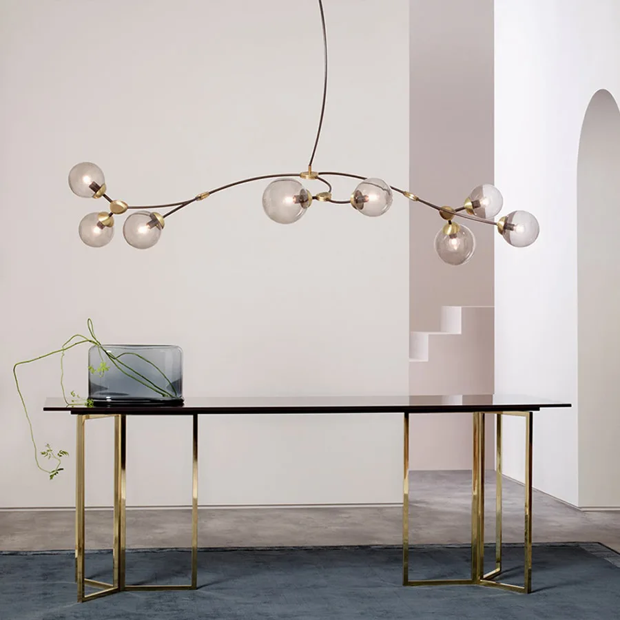 Modern Simple Long branches Chandelier LED Living room Hanging lamp Nordic glass ball Restaurant Bedroom Office Decor Lighting