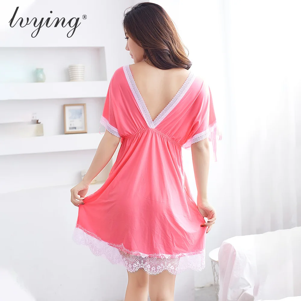 New Plus Size Women Pyjamas Sexy Lace Nightwear Night Dress Lingerie V neck Nightgown Loose Sleepwear Night skirt Size M-3XL