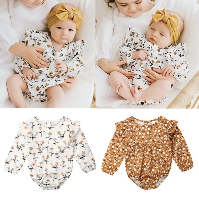 

One Piece Floral Romper For Newborn Baby Girls Long Sleeve Ruffle Floral Romper Jumpsuit Floral Outfit Clothes