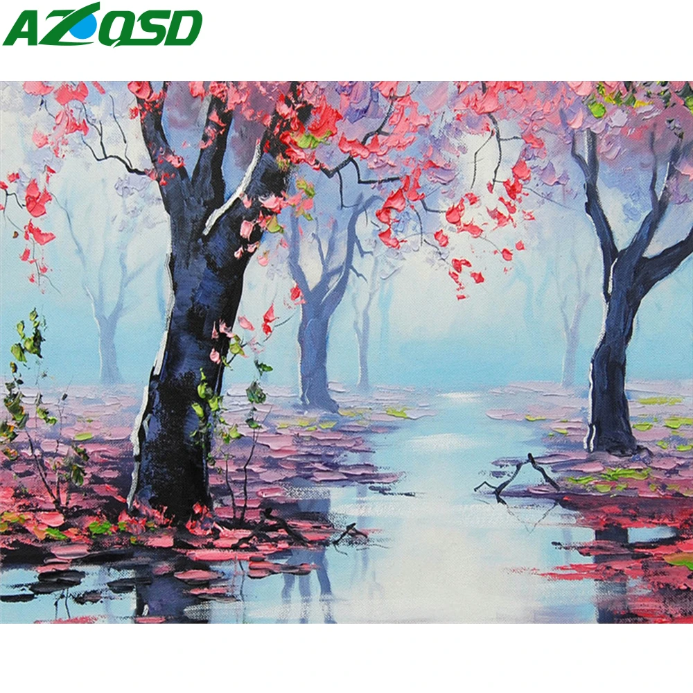 AZQSD сделай сам, 50x40 см, краски по номерам для пейзажей, украшения дома, масляные краски по номерам, полный набор для взрослых