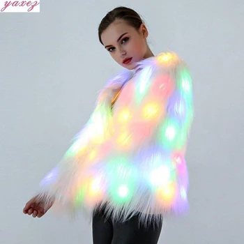 

Women 2019 Faux Fur Led Light Coat Christmas Costumes Cosplay Fluffy Fur 6xl Jacket Outwear Winter Warm Festival Party Overcoat