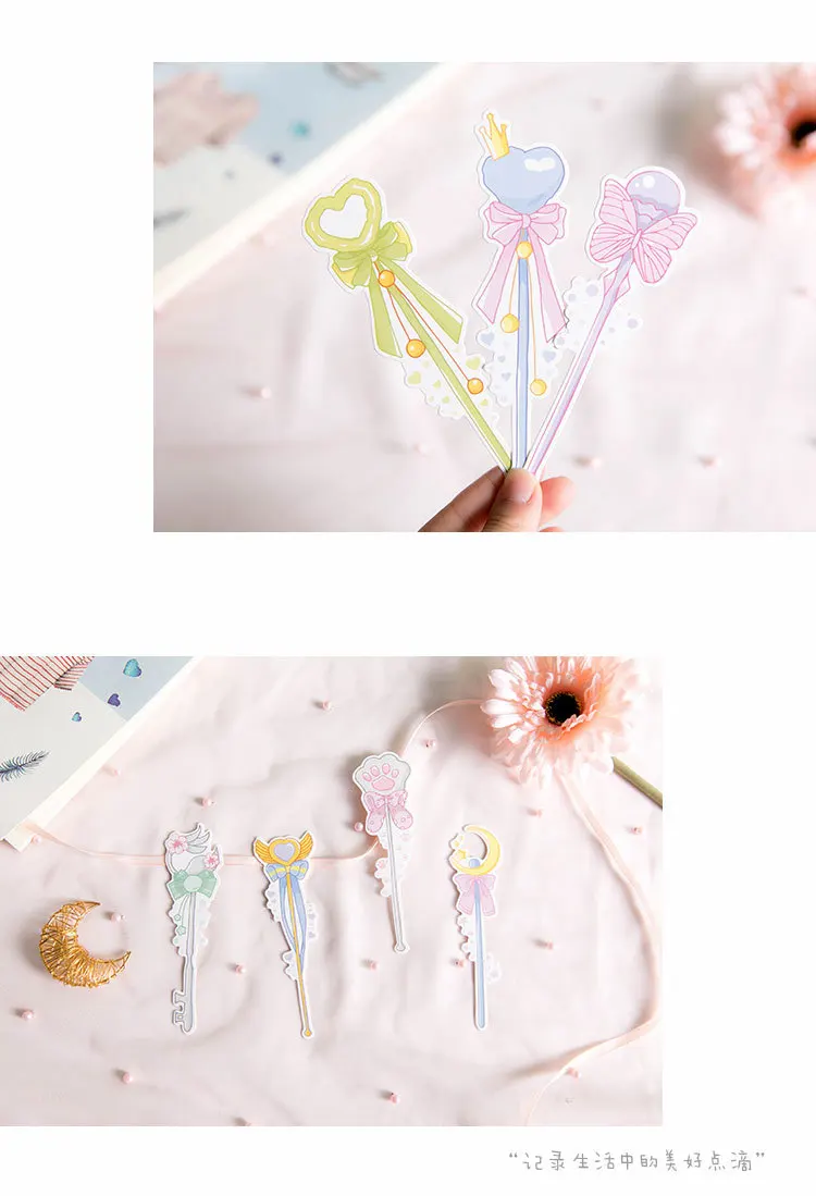 30 Pcs/Set Novelty Girl Magic Wand Paper Bookmark Book Holder Message Card Kawaii Gift Stationery