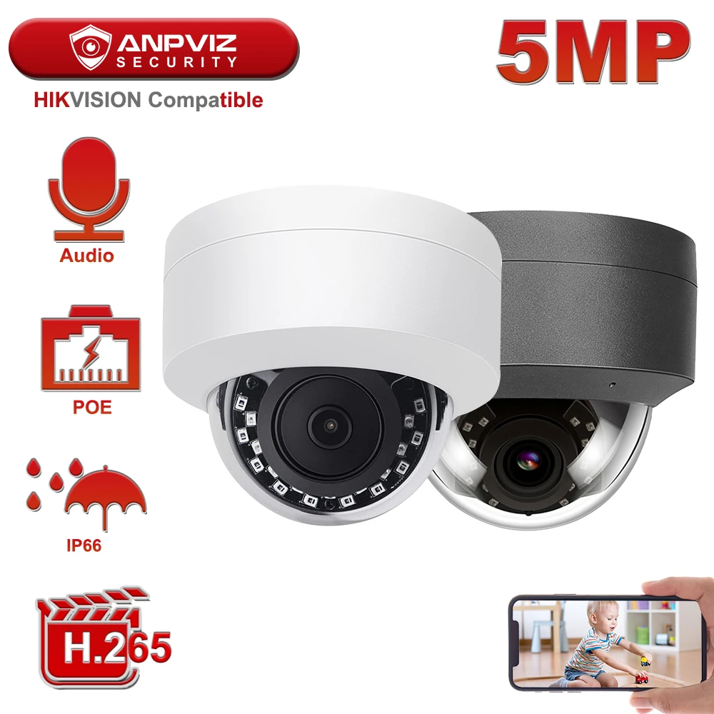 Hikvision совместимая с Anpviz 5MP POE ip камера H.265 микрофон аудио безопасности наружная IP66
