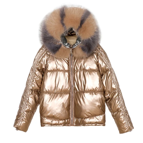 

2019 Korean Style Bright Womens Winter Pink Gold Jackets And Coats Student Large Collar Casual Design Loose Hooded Women Clothes